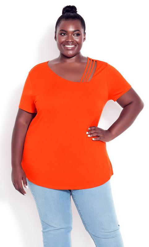Plus Size  Evans Orange Cut Out T-Shirt