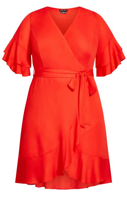 Evans Red Frill Sleeve Wrap Dress 4