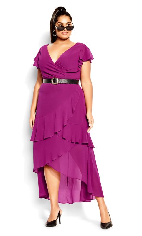 Plus Size  Evans Magenta Pink Ruffle Maxi Dress