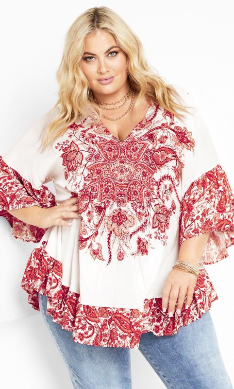  Tallas Grandes Evans White & Red Frankie Frill Tunic