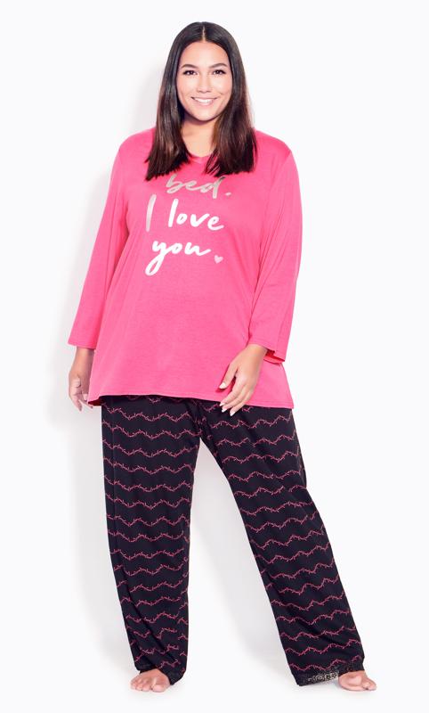 Evans Hot Pink 'Bed, I Love You' Slogan Print Pyjama Top 3