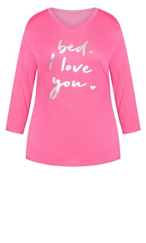 Evans Hot Pink 'Bed, I Love You' Slogan Print Pyjama Top 5