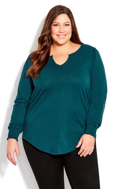 Evans Forest Green V Neck Long Sleeve Top 1