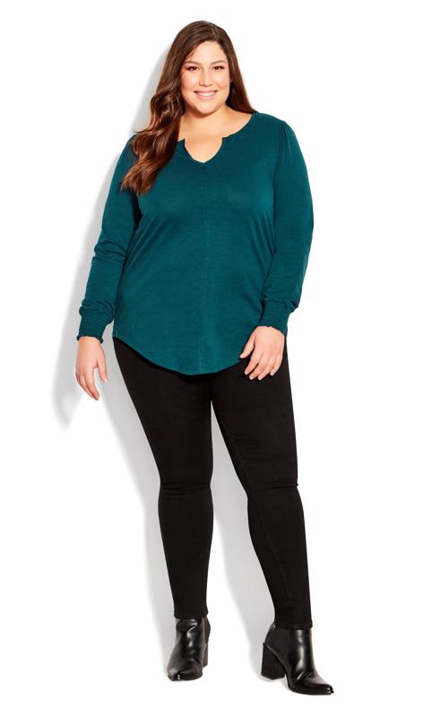 Evans Forest Green V Neck Long Sleeve Top 2