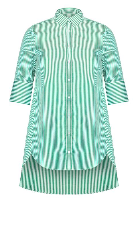 Evans Green & White Stripe Oversized Dipped Hem Shirt 2