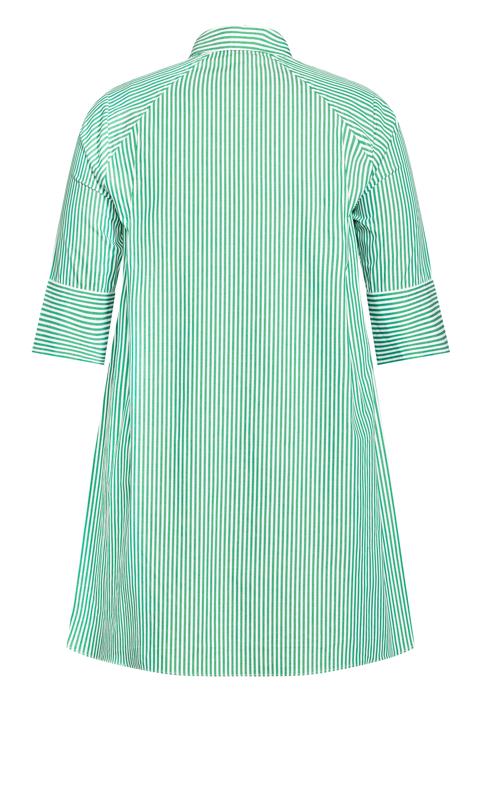 Evans Green & White Stripe Oversized Dipped Hem Shirt 3