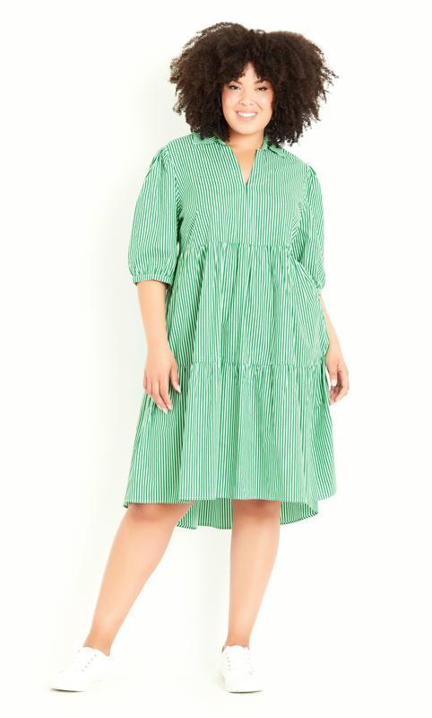 Evans Green Pinstripe Tiered Shirt Dress 1