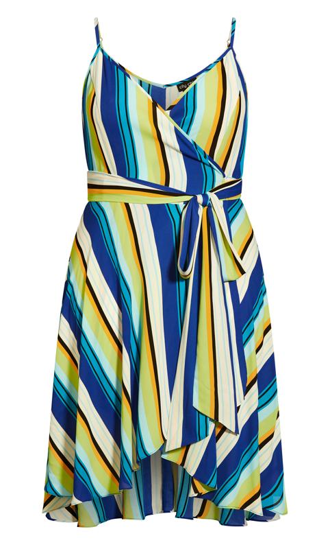 Evans Yellow & Blue Stripe Print Wrap Midi Dress 4