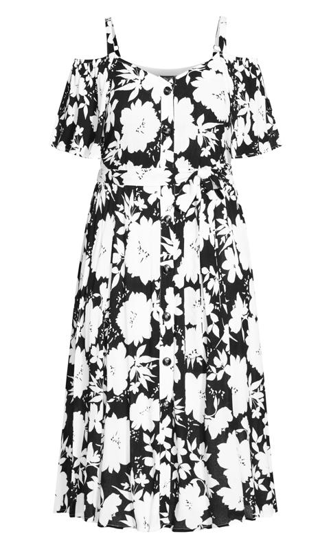 Evans Black & White Floral Print Cold Shoulder Tie Waist Dress 5