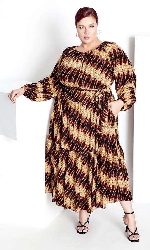 Plus Size  Navabi Brown Swirl Print Tiered Midaxi Dress