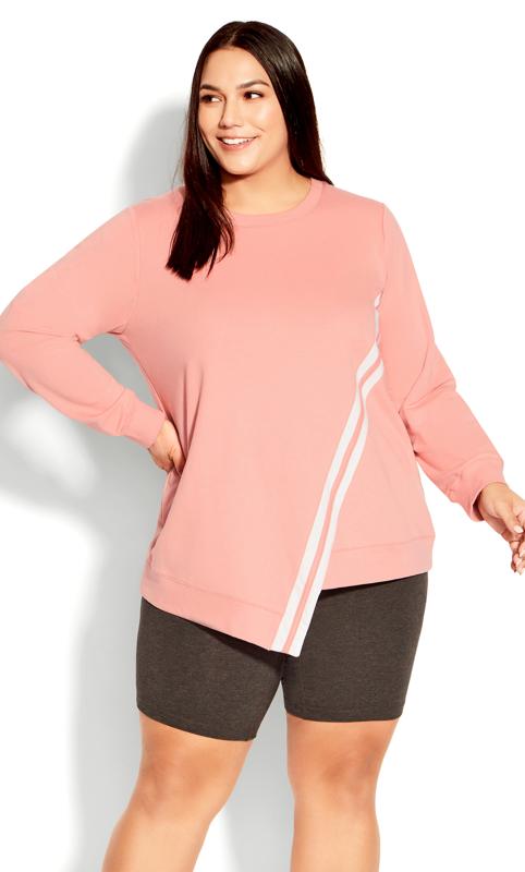 Evans Pink Stripe Asymmetric Hem Sweatshirt 1