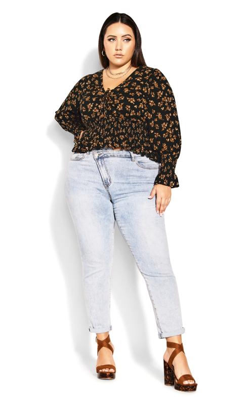 Plus Size  City Chic Black Floral Gypsy Top