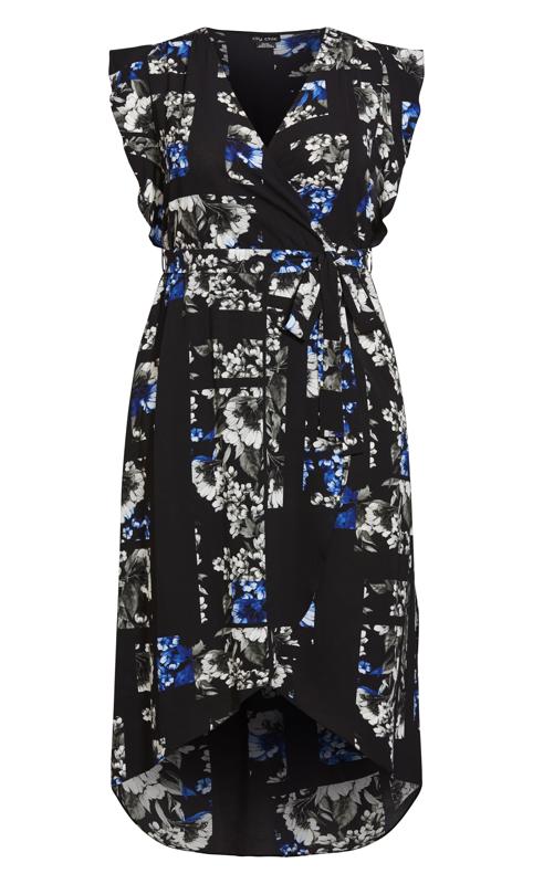 City Chic Black Floral Print Ruffle Wrap Maxi Dress | Evans 4