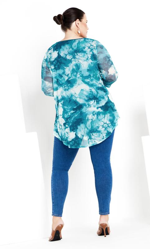 Evans Blue Abstract Floral Open Front Blouse 4