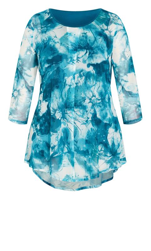 Evans Blue Abstract Floral Open Front Blouse 5