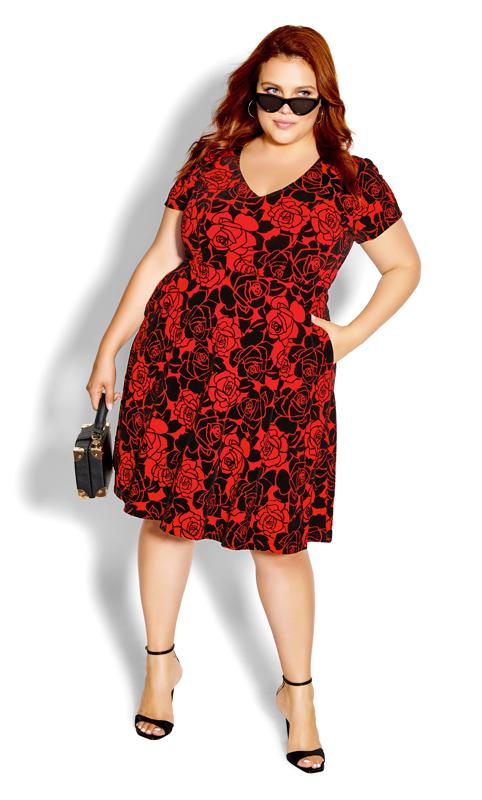 Plus Size  City Chic Red Floral Dress