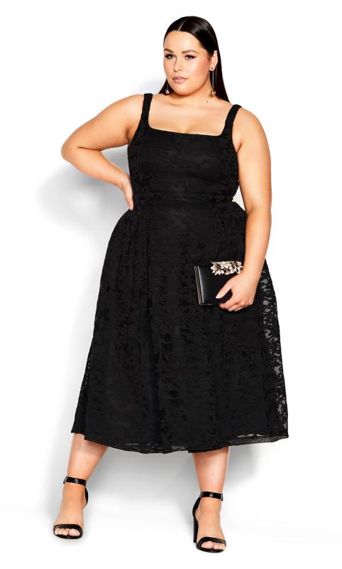 Plus Size  City Chic Black Lace Pocket Midi Dress