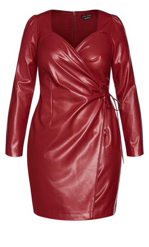 Evans Red Faux Leather Midi Wrap Dress 7