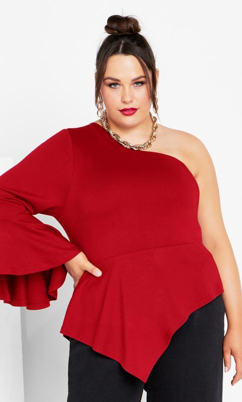 Plus Size  City Chic Red One Shoulder Top