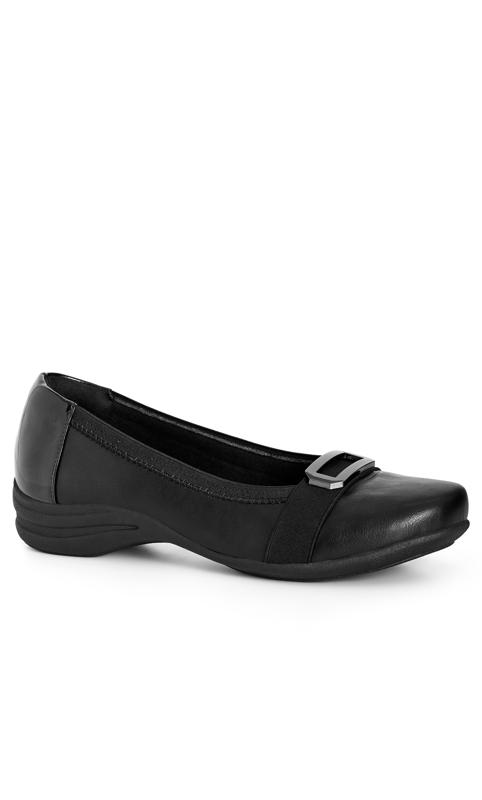 Wide Fit Doris Black Flat Shoe | Evans