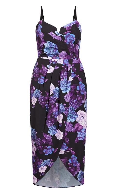 Evans Black & Purple Floral Drape Maxi Dress 5