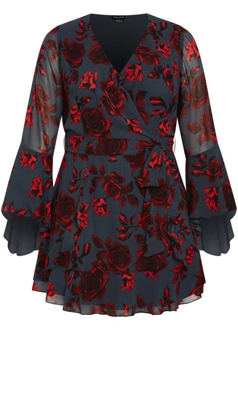 Evans Black & Red Floral Print Wrap Dress 9