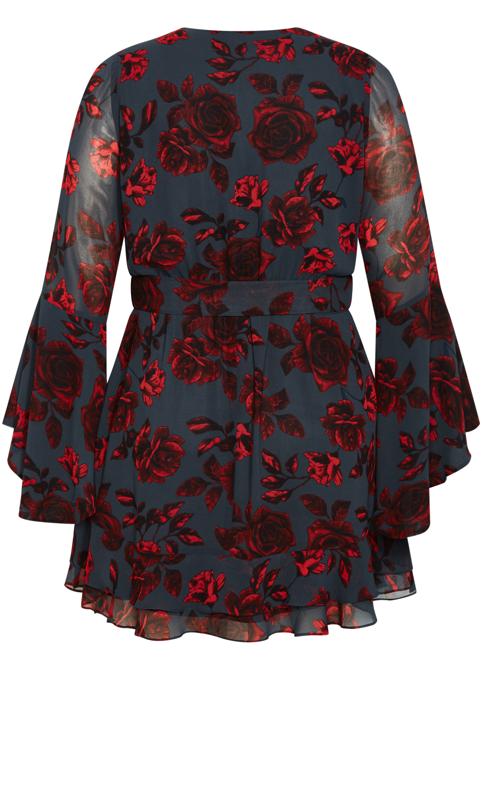 Evans Black & Red Floral Print Wrap Dress 10