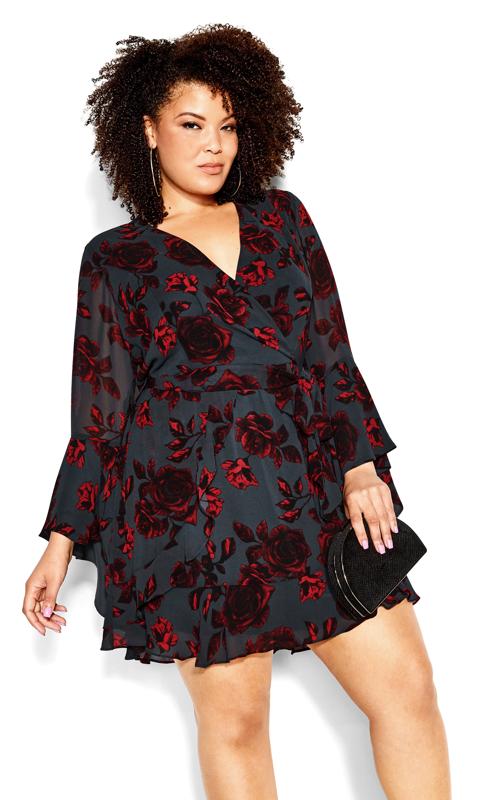 Evans Black & Red Floral Print Wrap Dress 11