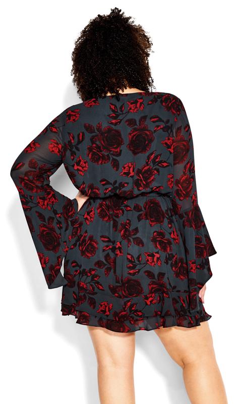 Evans Black & Red Floral Print Wrap Dress 12