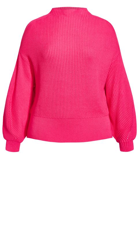 Evans Bright Pink Balloon Sleeve Knitted Jumper 7