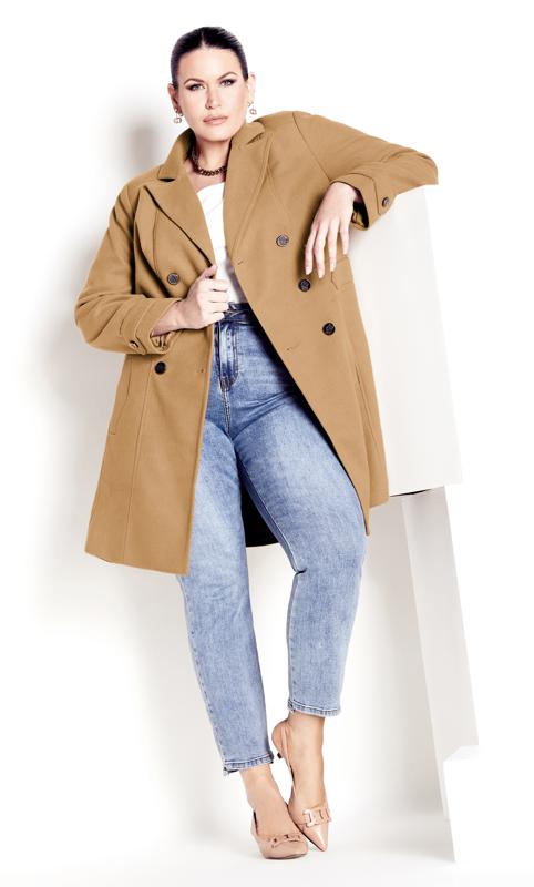  Grande Taille Evans Camel Tailored Mid Length Coat