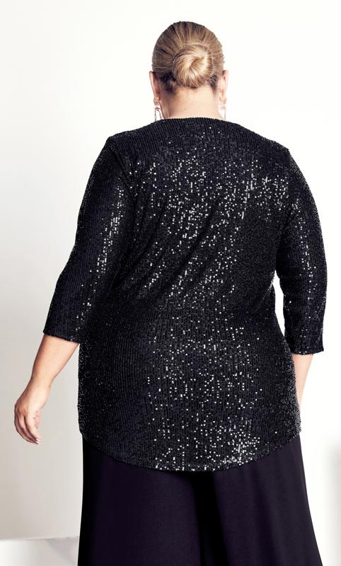 Evans Black Sequin Embellished Long Sleeve Top 9