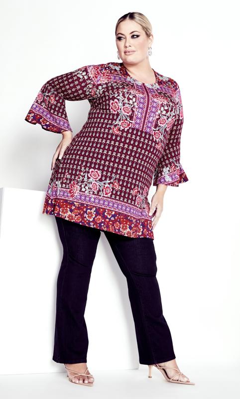 Evans Mixed Floral Print Long Sleeve Tunic Top 2
