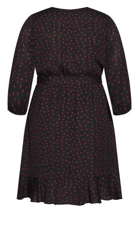 Evans Black & Red Polka Dot Print Rufle Wrap Dress 6