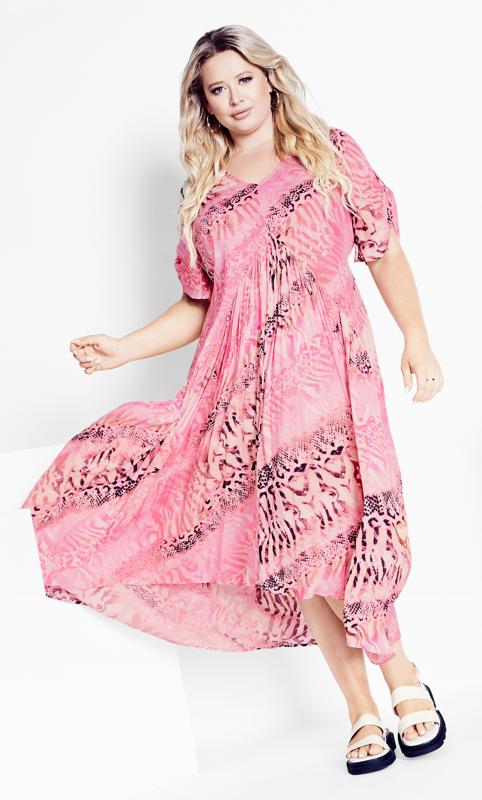Plus Size  Avenue Pink Animal Print Pleated Maxi Dress
