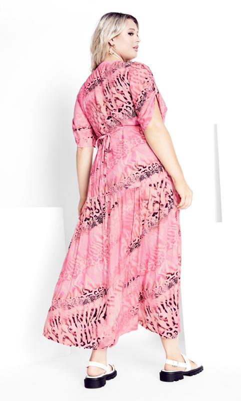 Evans Pink Animal Print Pleated Maxi Dress 3
