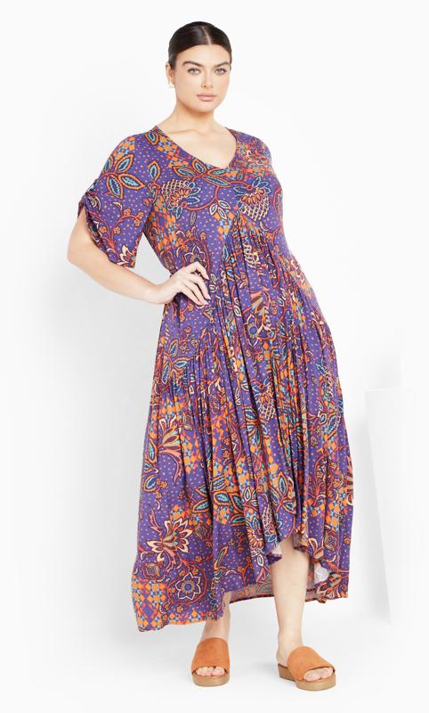 Plus Size  Evans Purple Paisley Print Pleated Maxi Dress