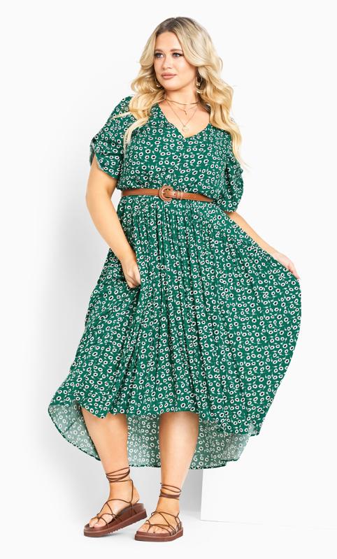 Evans Green Ditsy Print Pleated Maxi Dress 1
