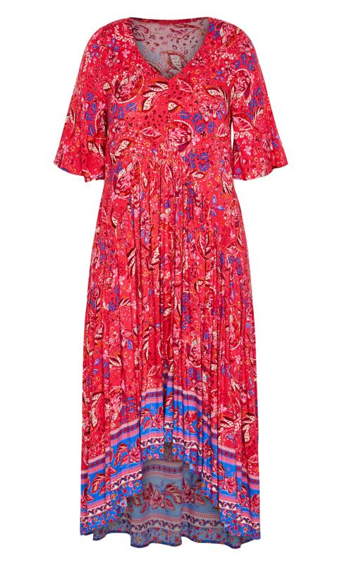 Evans Red Paisley Print Pleated Maxi Dress 4