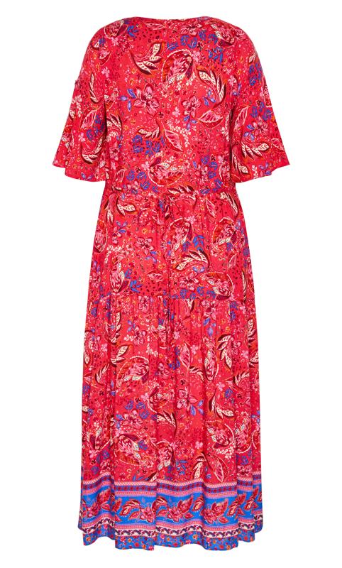 Evans Red Paisley Print Pleated Maxi Dress 5