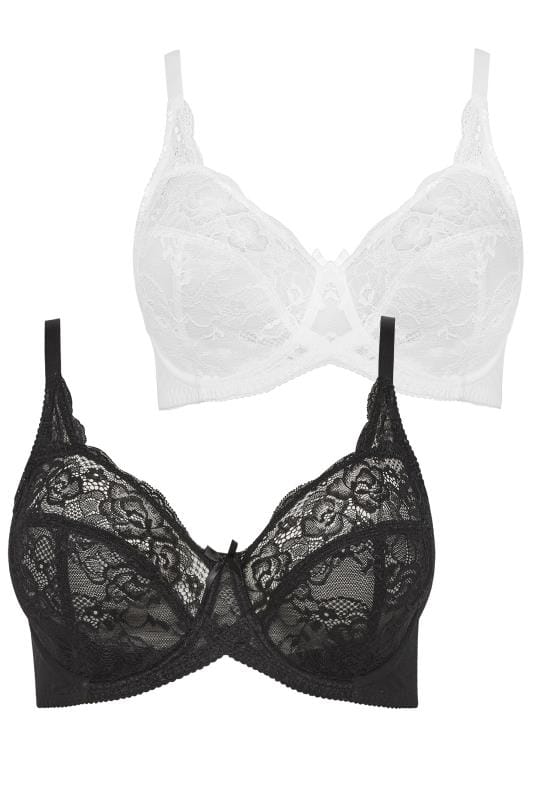 2 PACK Black & White Lace Wired Bras 4