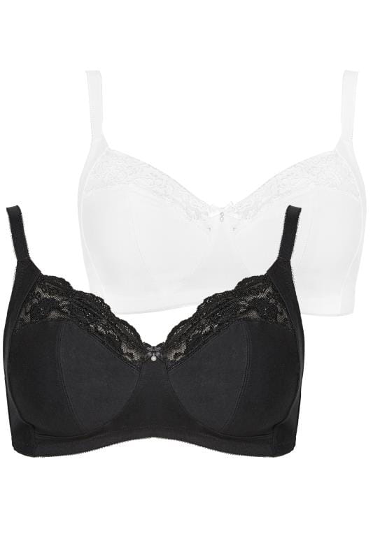2 PACK Black & White Non-Wired Soft Cup Bras | Sizes 16 to 36 | Yours Clothing 4