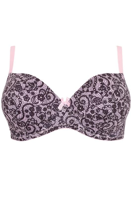 2 PACK Pink & Black Lace Effect Underwired Bras With Moulded Cups ...