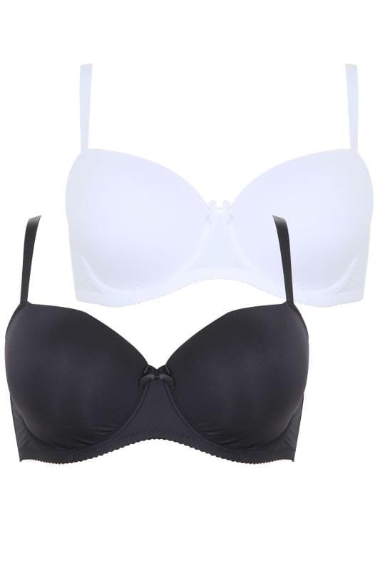 2 PACK White & Black Moulded T-Shirt Bra - Available In Sizes 38C - 50G 4