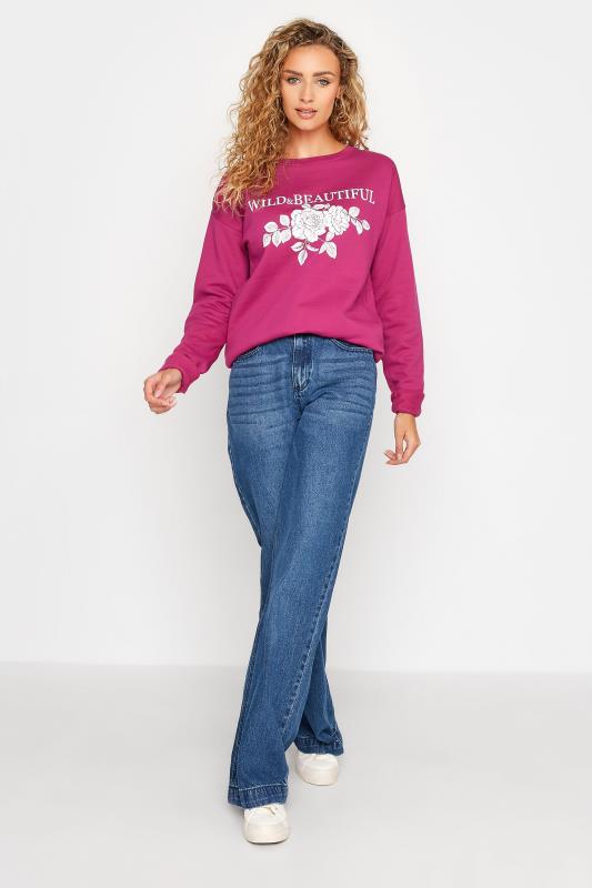 LTS Tall Hot Pink Flower "Wild & Beautiful" Print Sweatshirt 2