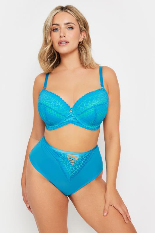 YOURS Plus Size Blue Lace Detail Padded Bra | Yours Clothing 1