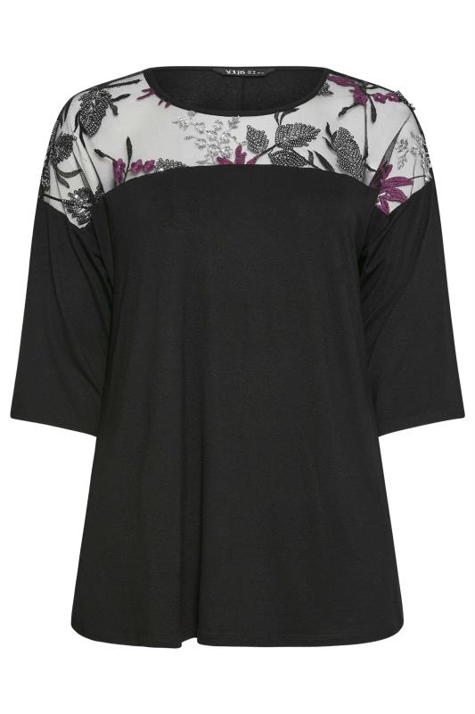 YOURS Plus Size Black Floral Mesh Top | Yours Clothing 5