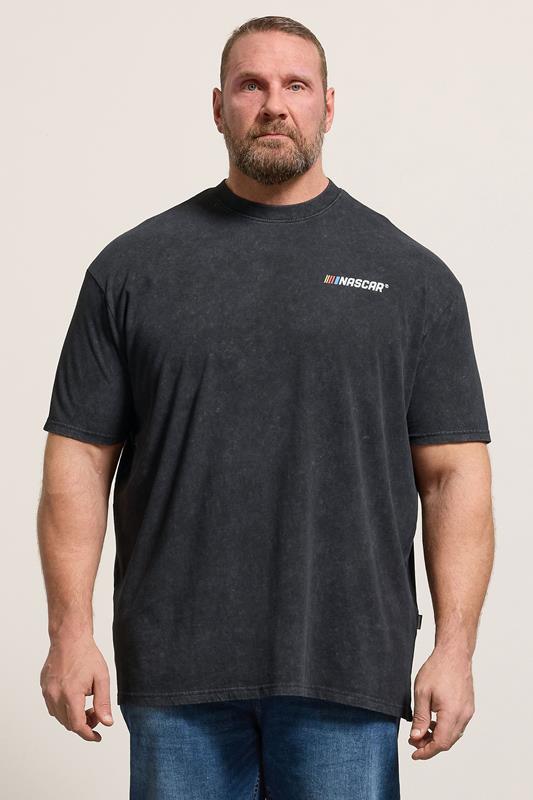 BadRhino Big & Tall camiseta negra lavada al ácido con estampado Nascar