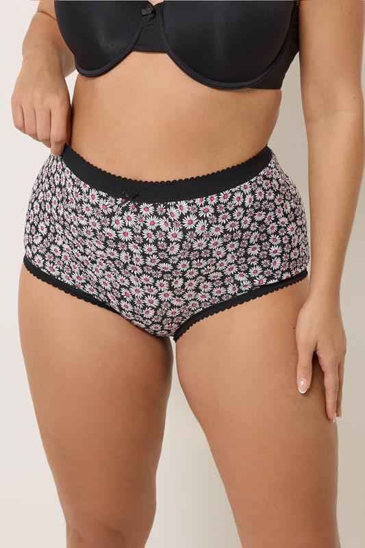 YOURSET 5 PACK Plus Size Pink Diasy Print Full Briefs | Yours Clothing 2