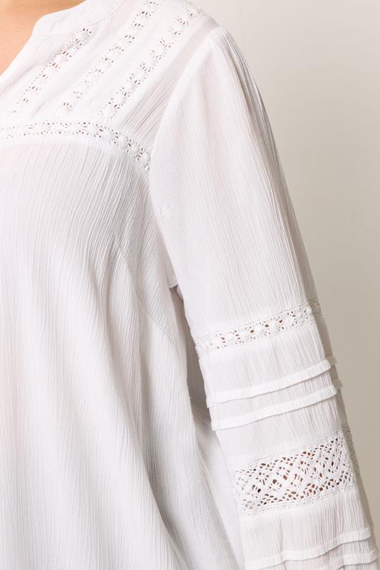 YOURS Plus Size White Notch Neck Crochet Blouse | Yours Clothing 4